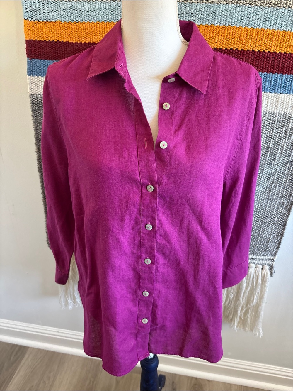 NWT Chico's Magenta Button-Down Linen Shirt